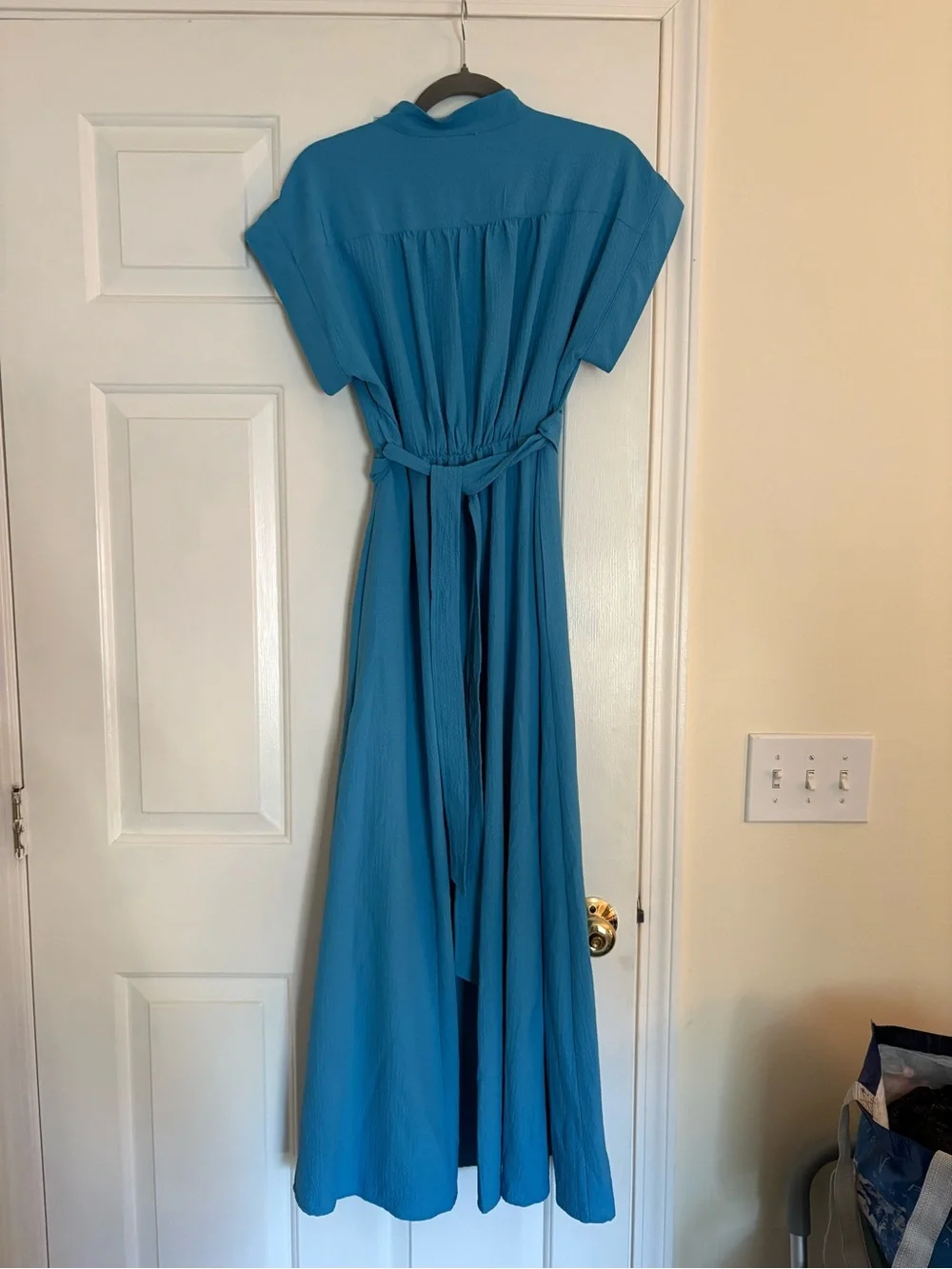 Calvin Klein Blue Button-Front Maxi Dress with Self Tie